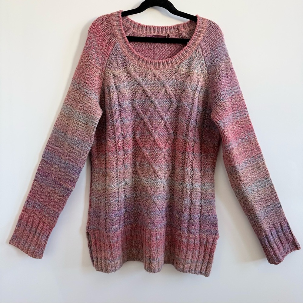 Prana Light Pink Purple Ombré Sweater Cable Knit